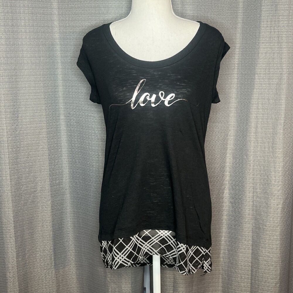 BOXERCRAFT Black With Gray Trim Medium Women’s Shirtsleeve PJ Top